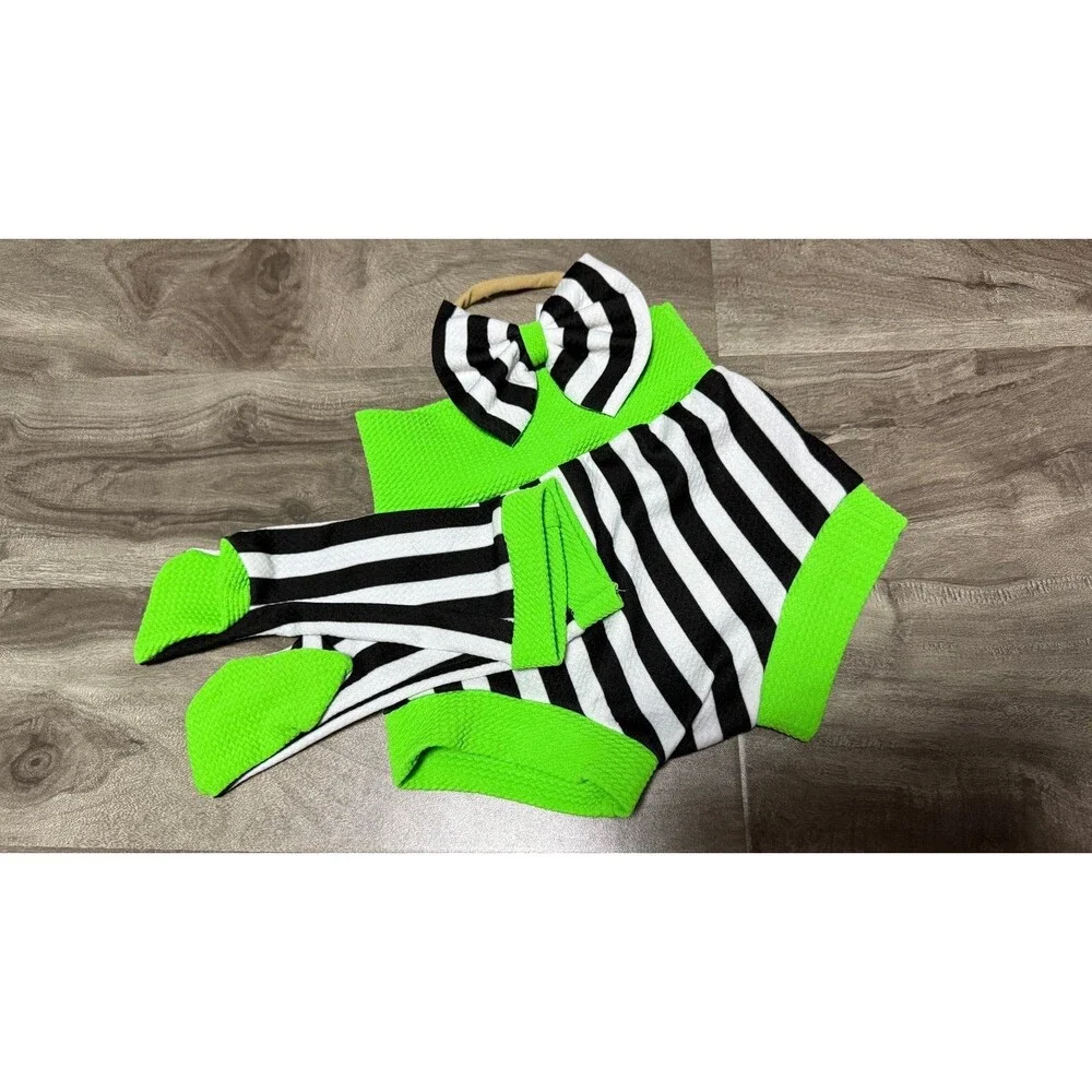 NEW Boutique OOAK Beetlejuice Bundle Bloomers Headband & Socks Halloween Baby